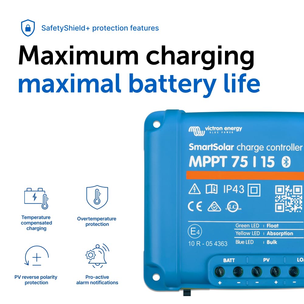 Victron Energy SmartSolar MPPT intelligent low-voltage disconnect safeguard.