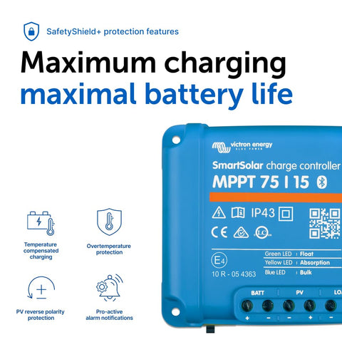 Victron Energy SmartSolar MPPT intelligent low-voltage disconnect safeguard.