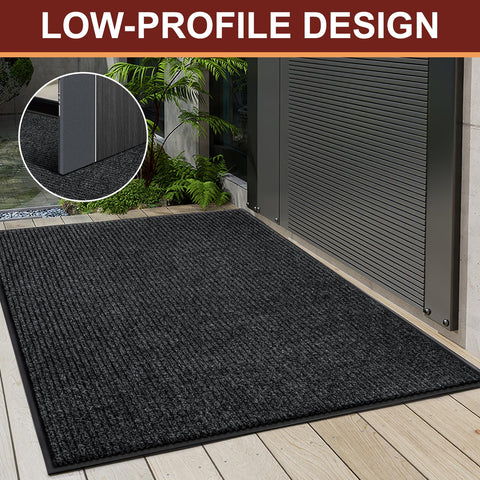Vicwe ribbed surface traps dirt and moisture at the threshold.