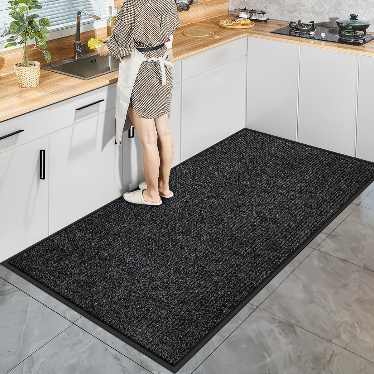 Vicwe indoor-outdoor door mat front view with large, durable surface for mud removal