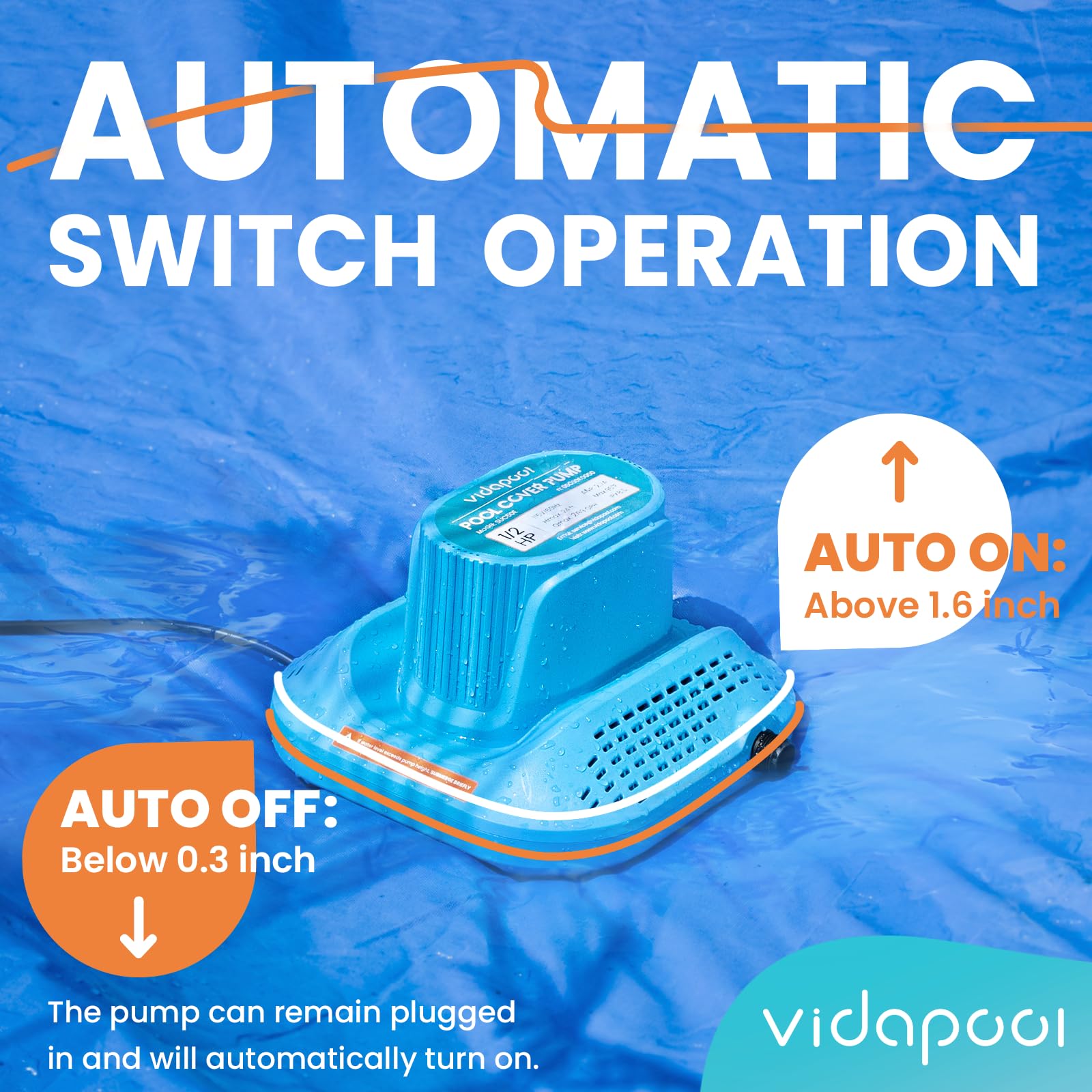 Vidapool 2169 GPH water removal pump powers fast drainage.