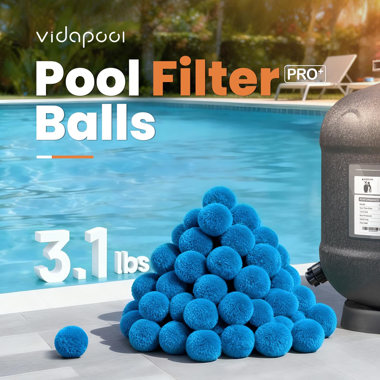 Vidapool filter balls provide 3-5 micron filtration for clearer water.