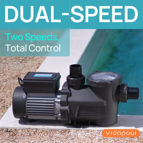 Vidapool pool pump side view demonstrates versatile compatibility for above-ground and in-ground setups.