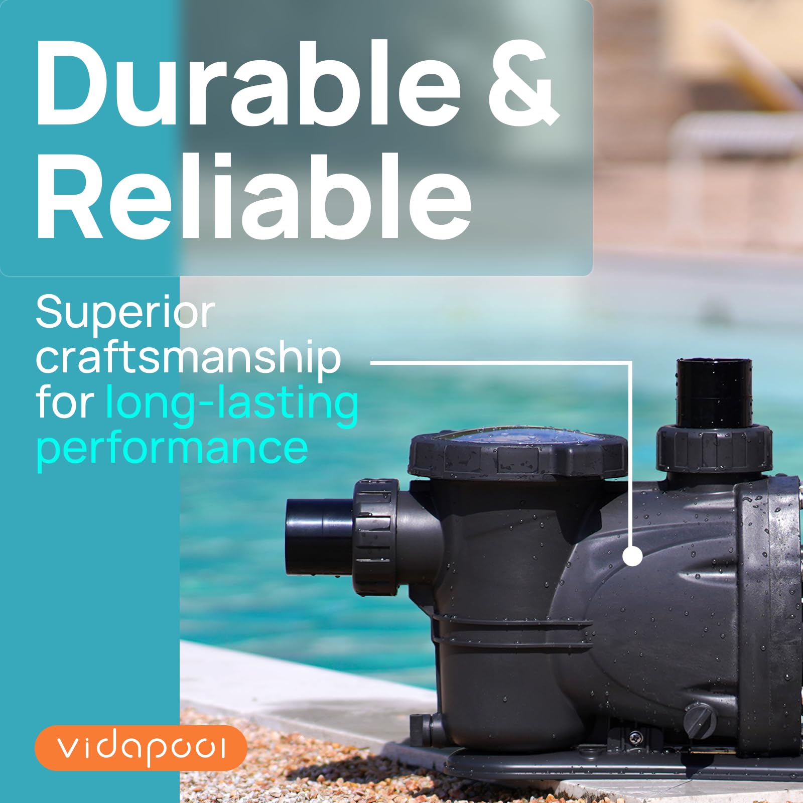 Vidapool water flow demonstrates strong circulation for clearer pool water.