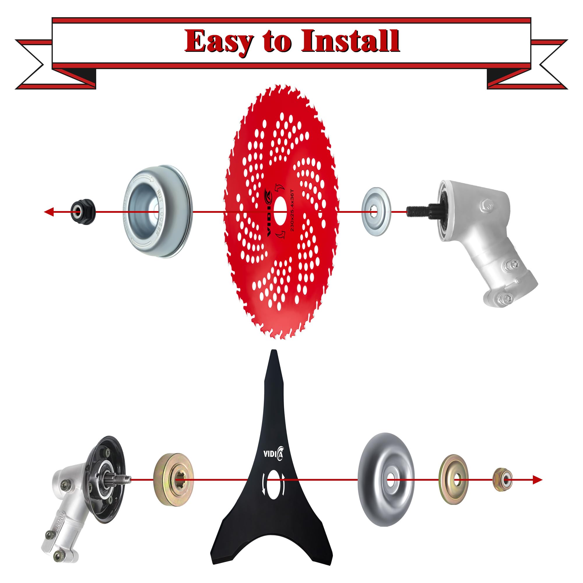Vidica weed eater blade installation kit showing easy secure lock