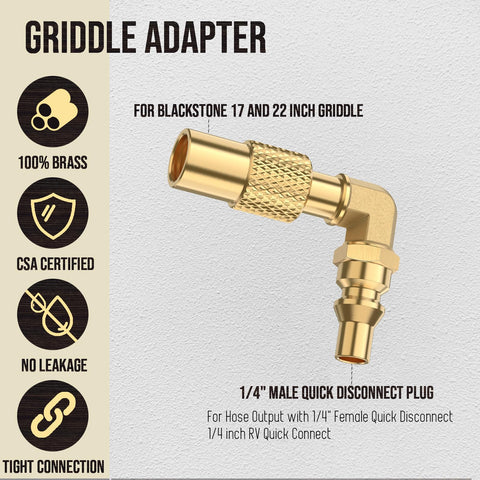 VIEAUBE brass elbow adapter connects Blackstone 17-22 inch griddles to propane