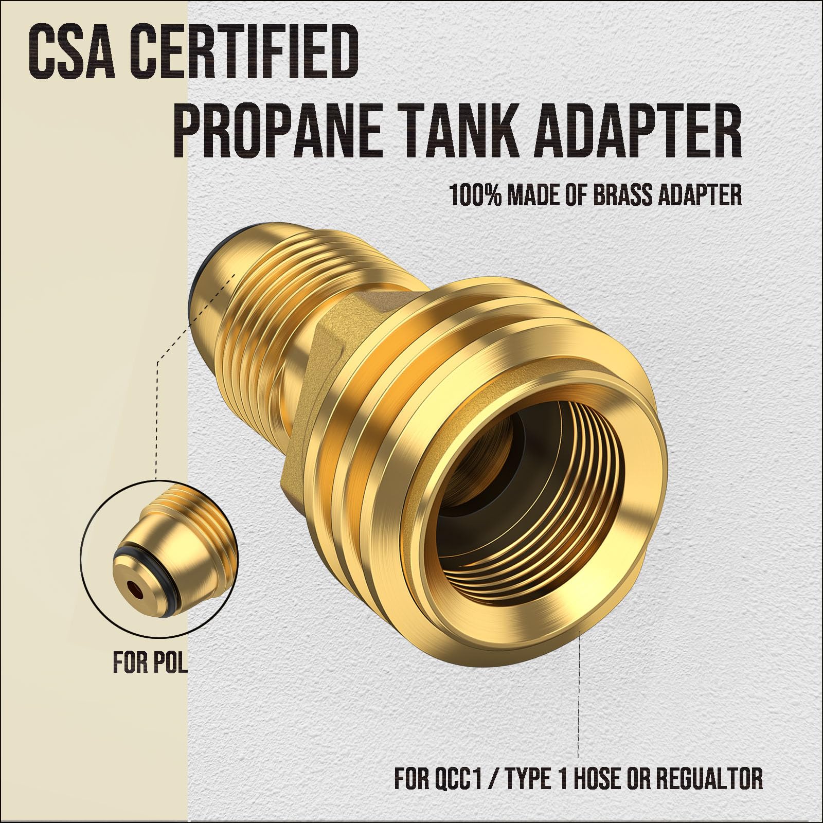 VIEAUBE brass propane tank adapter for durable, leak free outdoor use.