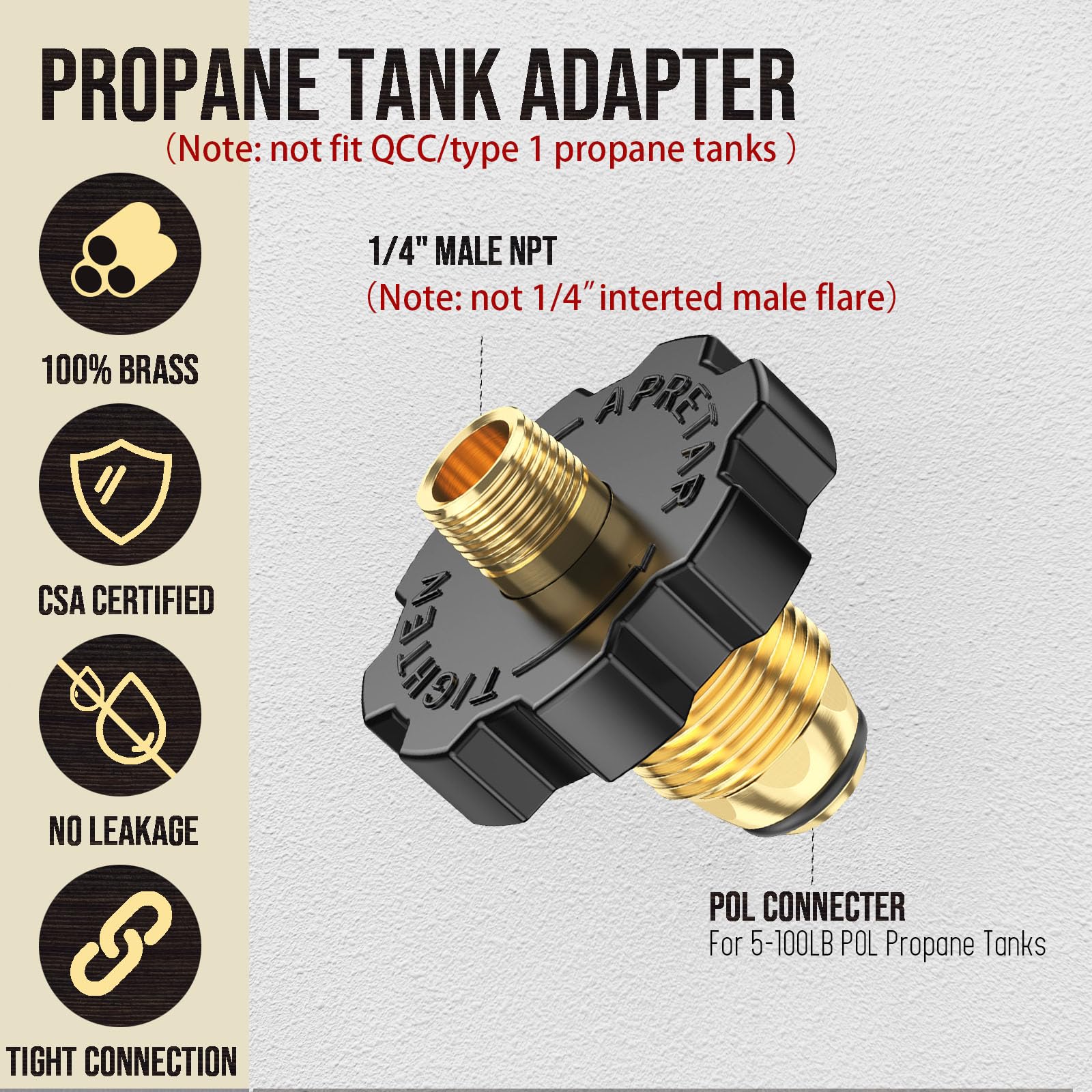 VIEAUBE excess-flow protection on propane adapter for safer outdoor use.