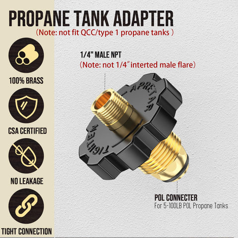 VIEAUBE excess-flow protection on propane adapter for safer outdoor use.