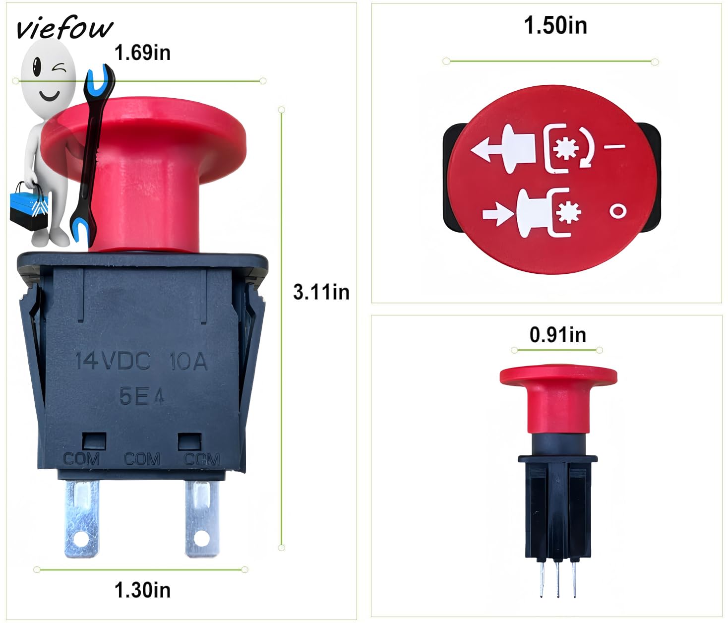 Viefow PTO Switch 5 terminals durable brass contacts for longevity.