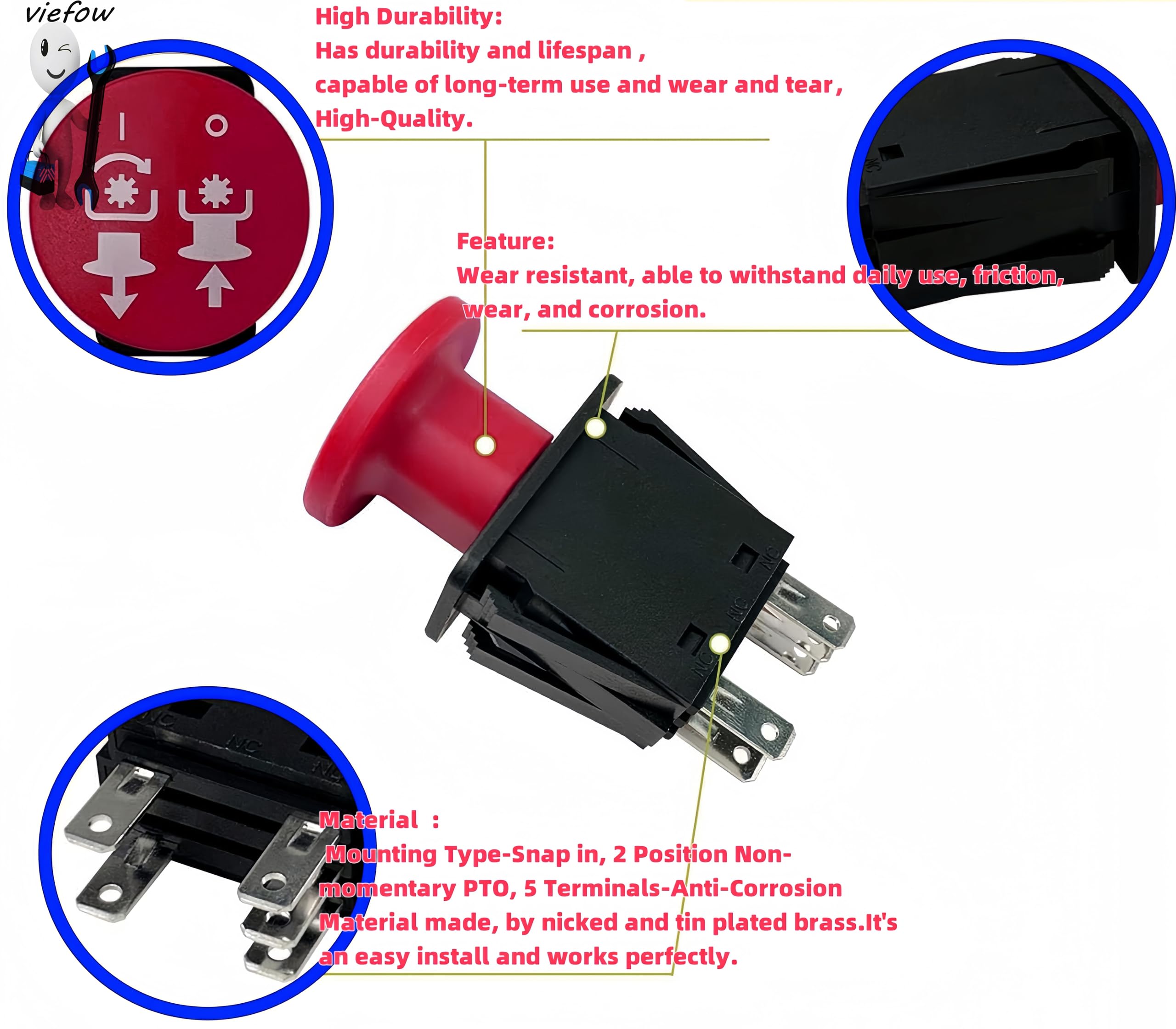 Viefow PTO Switch 5 terminals top view showing compact mounting.