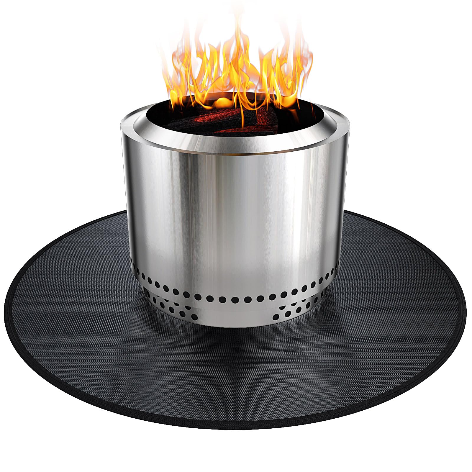 Viesembo 38-inch round firepit mat protects deck from embers and heat.
