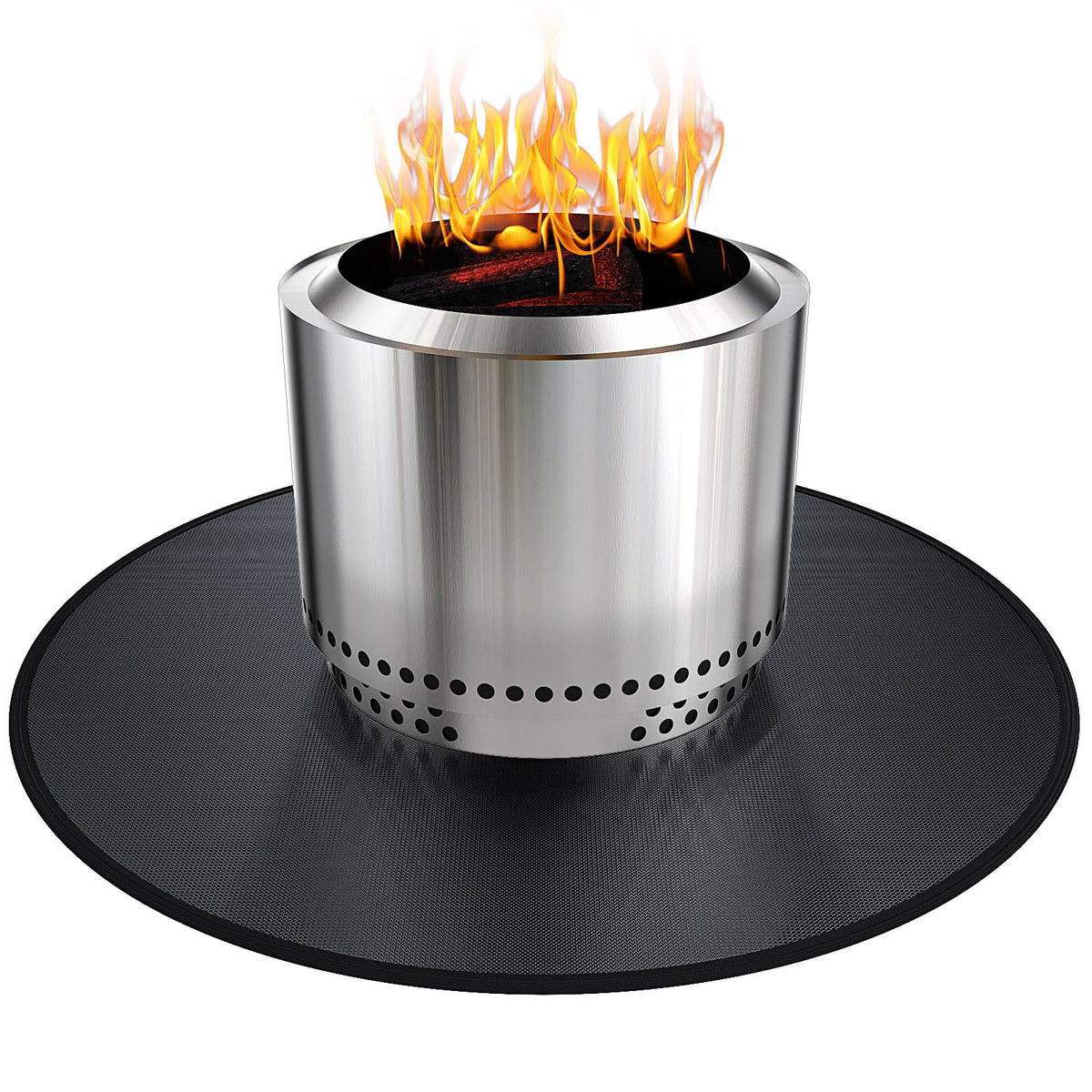 Viesembo 38-inch round firepit mat protects deck from embers and heat.