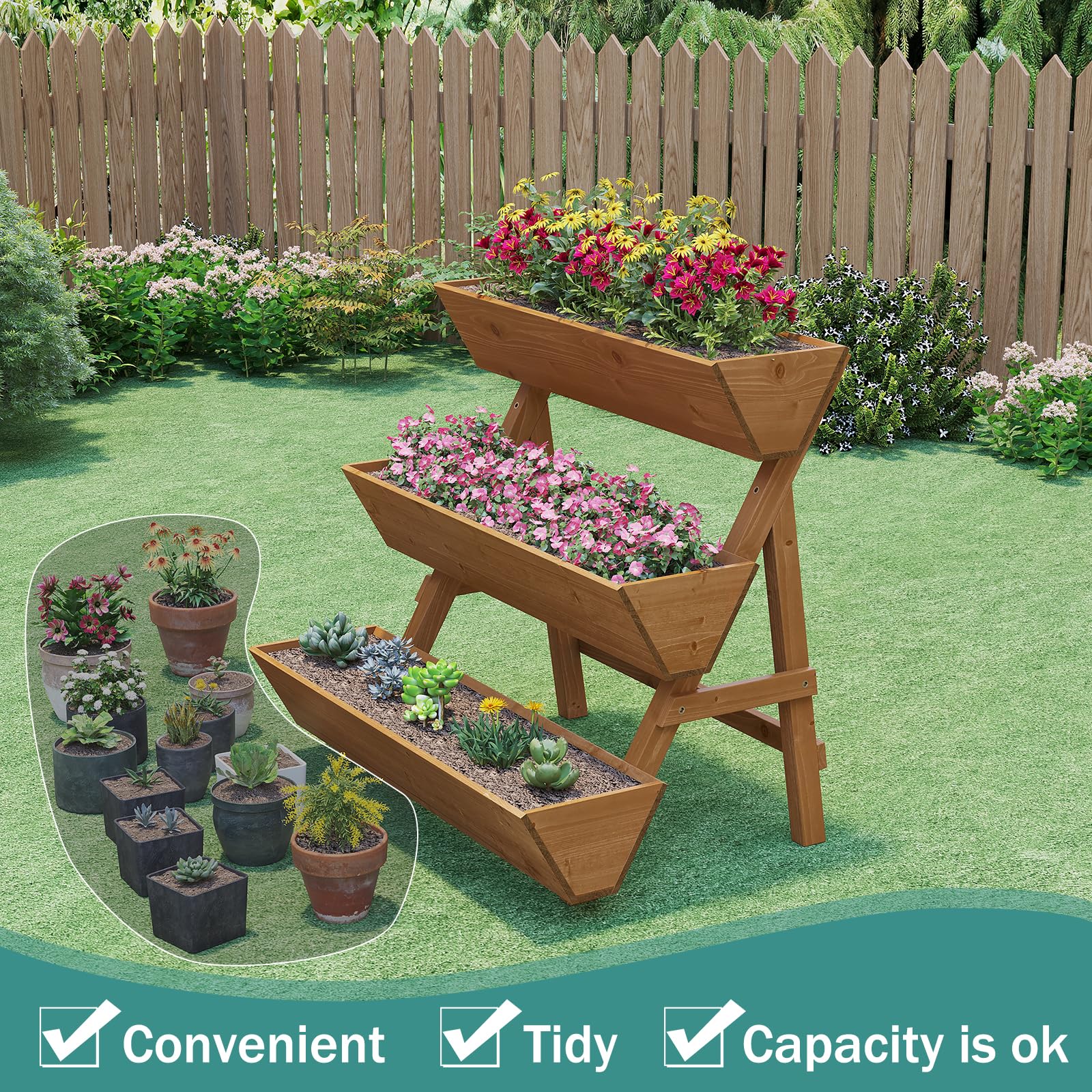 ViewCare raised planter illustrating classified planting by height
