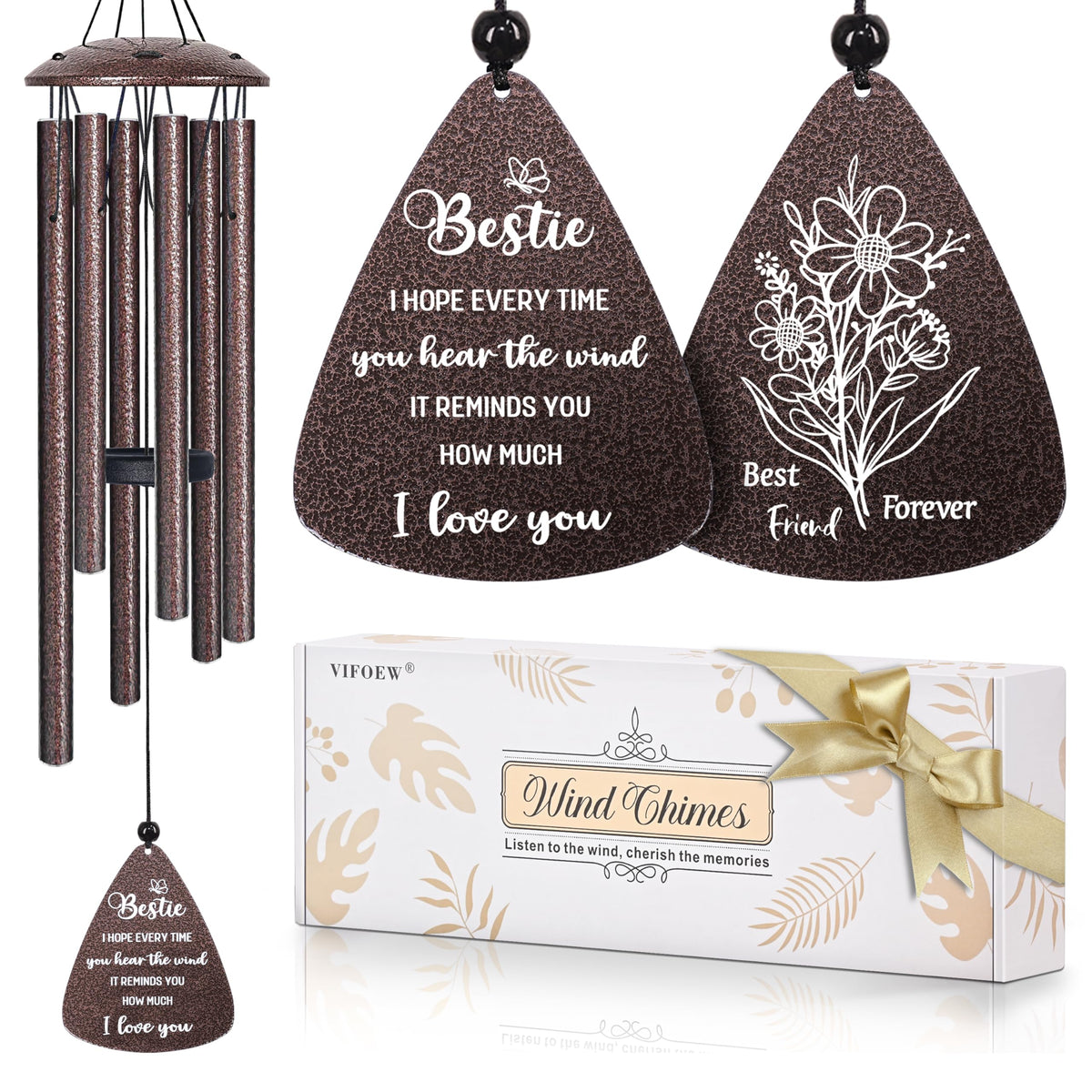 Vifoew Bestie Gifts wind chime 32-inch bronze for outdoor garden ambience.
