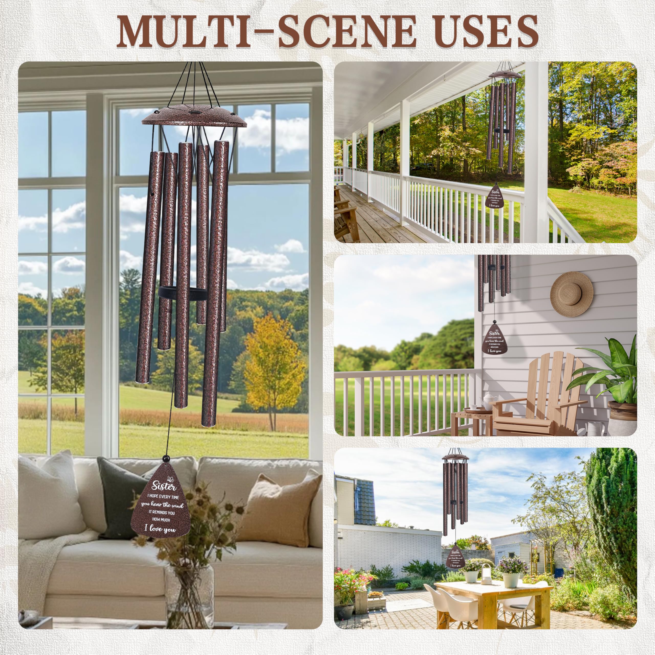 Vifoew bronze wind chimes ideal for garden, porch, or patio.
