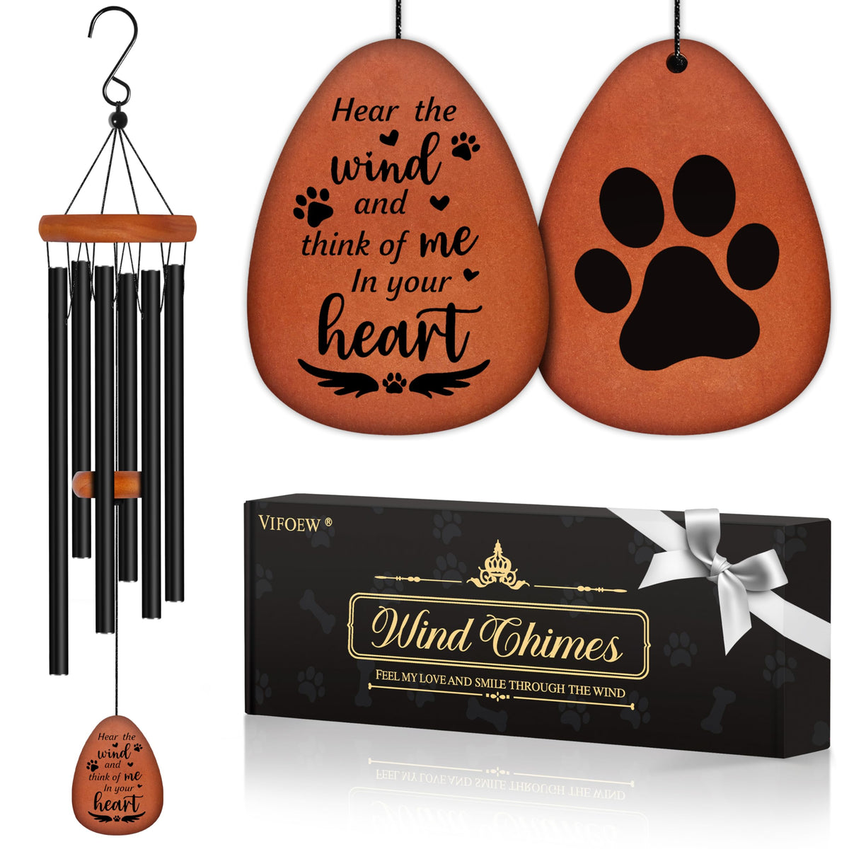 Vifoew dog memorial wind chimes in box ready for gifting and safe delivery.