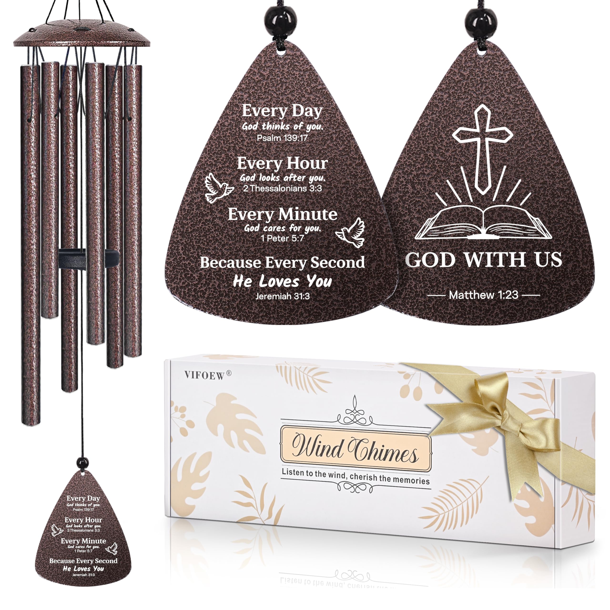 VIFOEW Easter wind chime with cross verse for indoor or outdoor use, faith-inspired decor