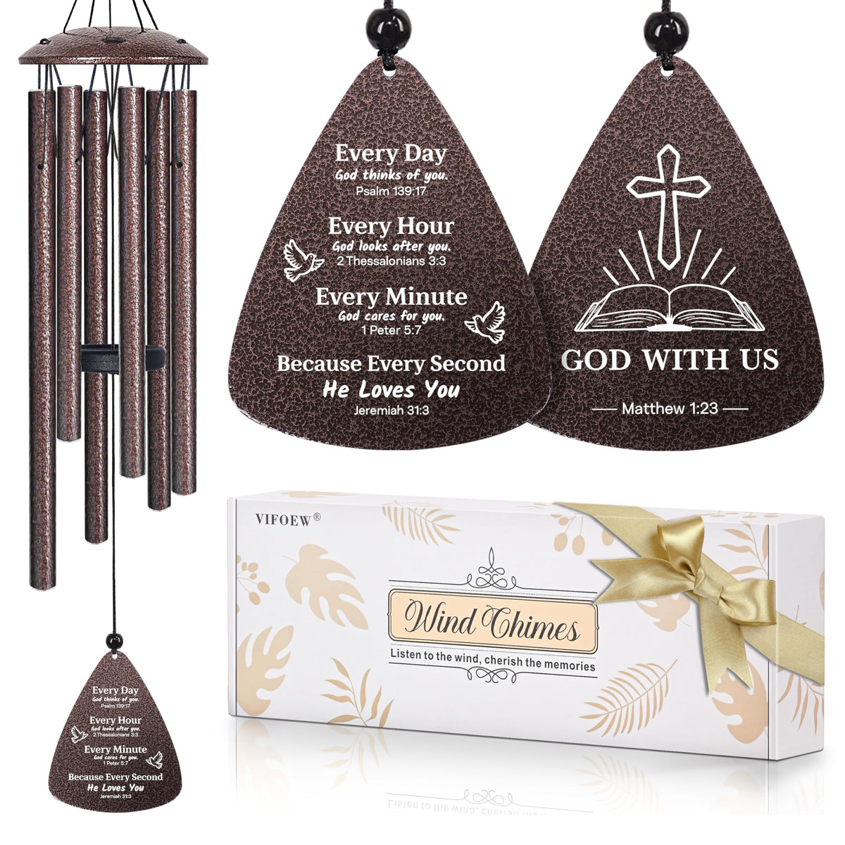 VIFOEW Easter wind chime with cross verse for indoor or outdoor use, faith-inspired decor