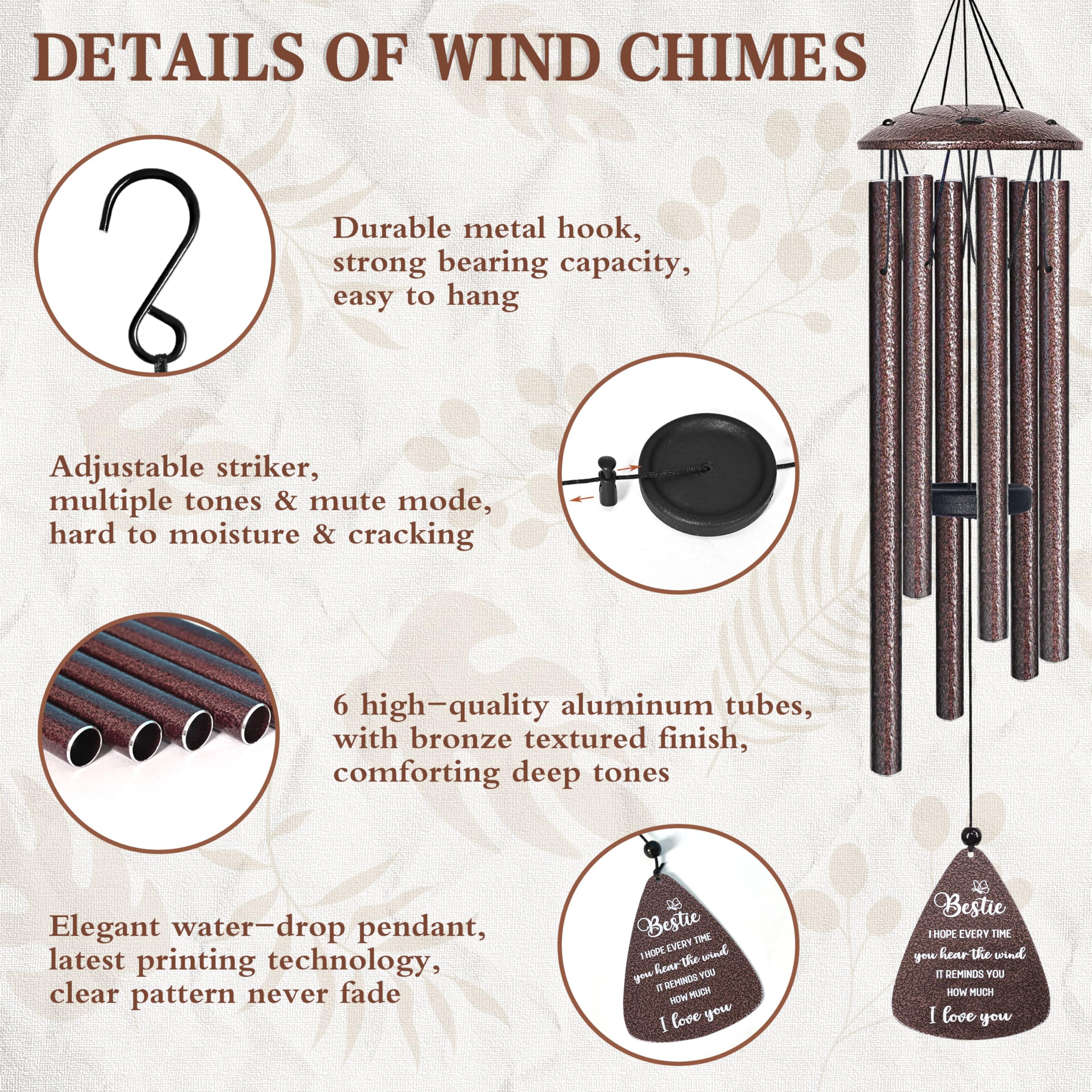 Vifoew wind chime with manually tuned tubes for soothing tones.