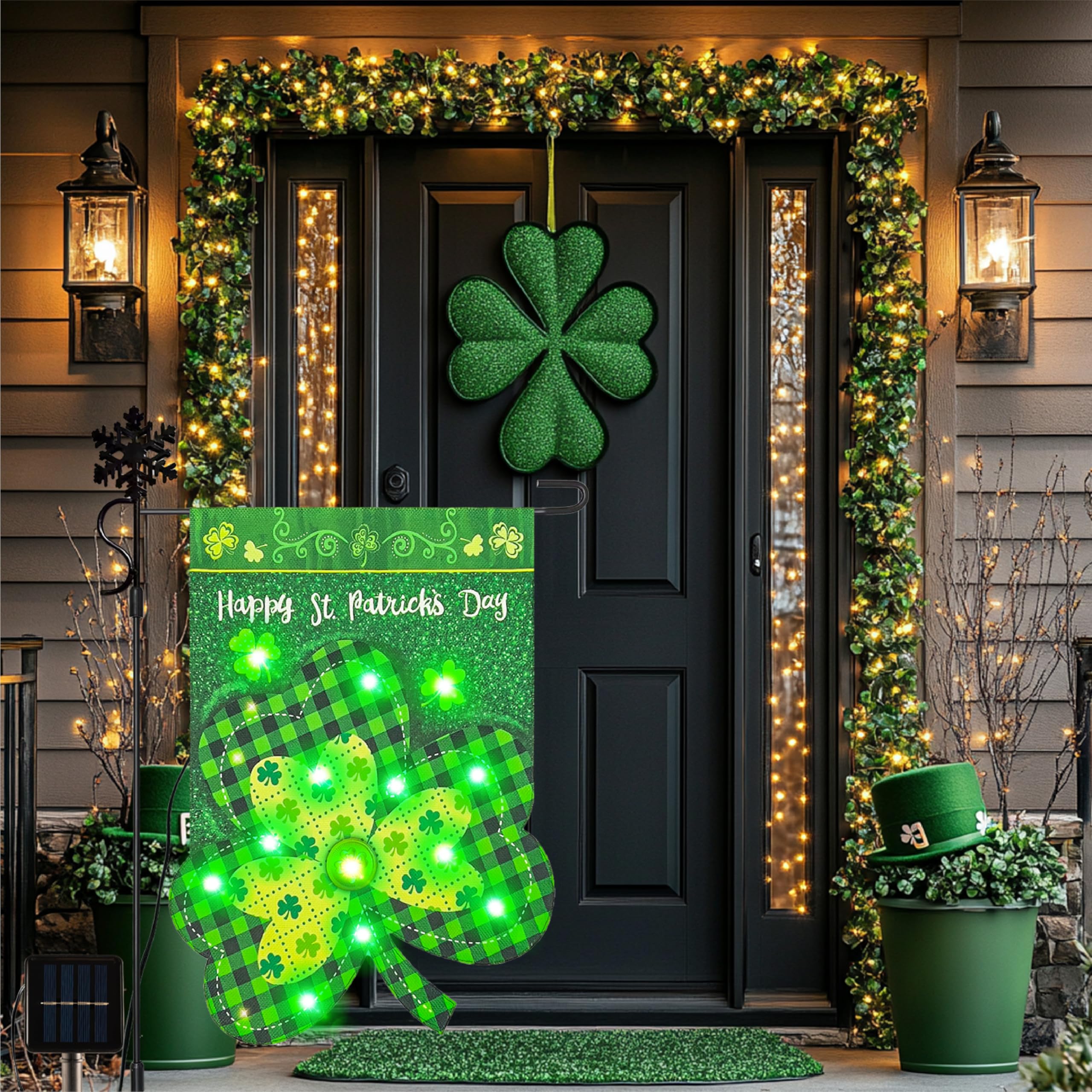 Vigor Home solar panel and stake powering the flag with eco-friendly energy