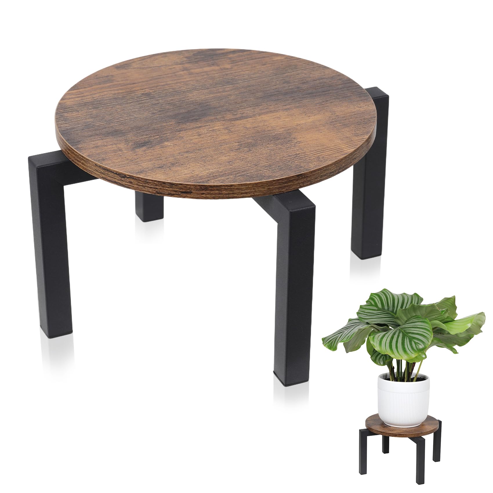 Vigordream plant stand with wood tray elevates a 6-inch pot for elegant display.