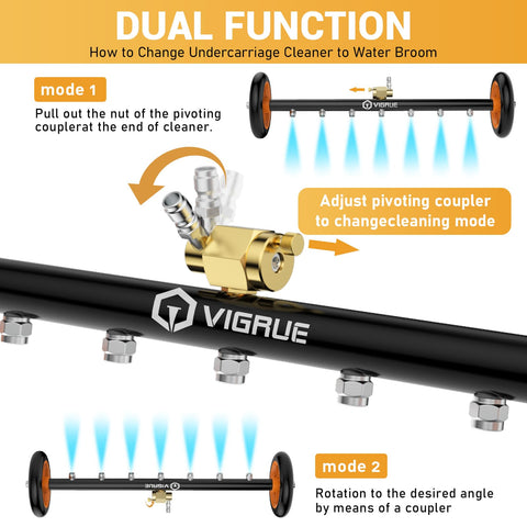VIGRUE dual-function cleaner switches between under-car wash and water broom