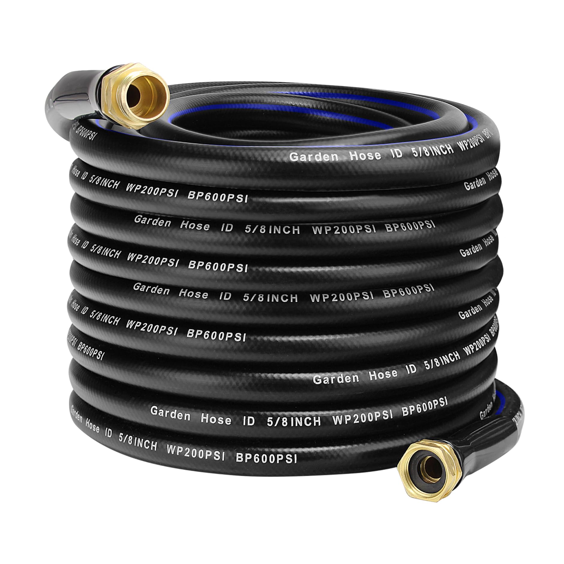 VIHEG 75ft garden hose coiled for easy storage and quick setup.