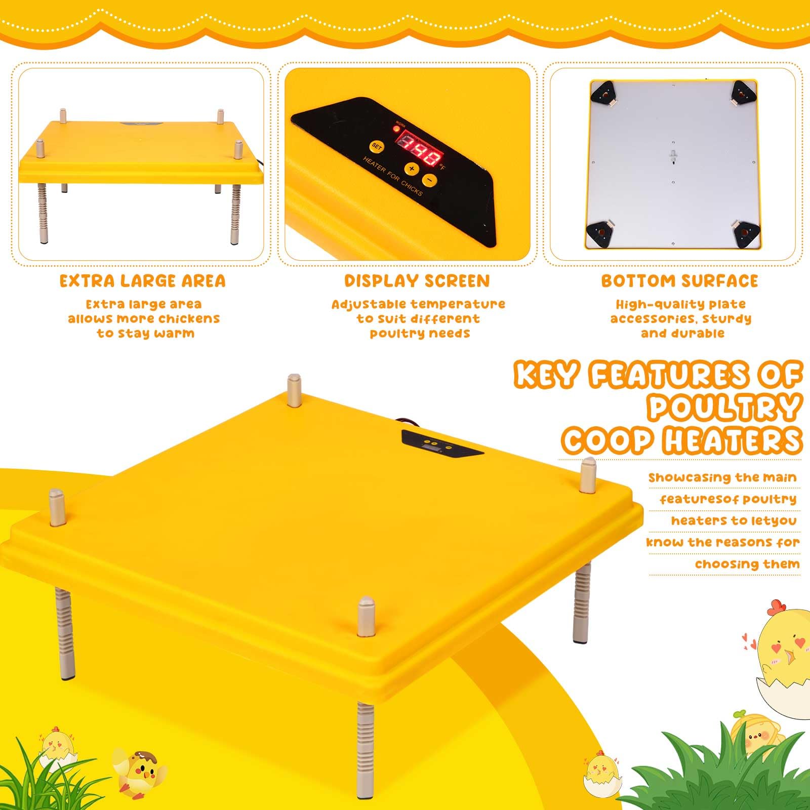 VIHOSE 20x20 brooder plate side angle showing adjustable height