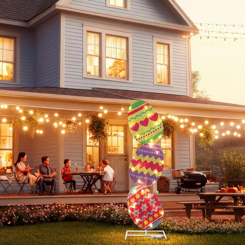 VIHOSE glittering tinsel fabric eggs wrapped around a sturdy wire frame.