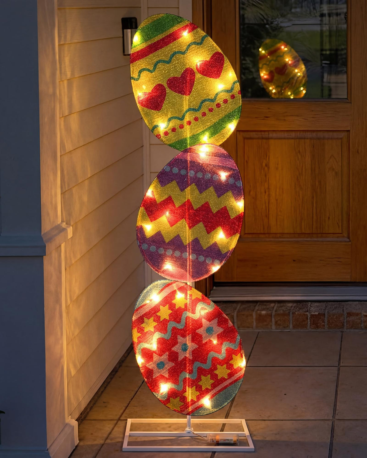 VIHOSE Easter egg lights yard sign 42-inch brightens your yard for Easter celebrations.