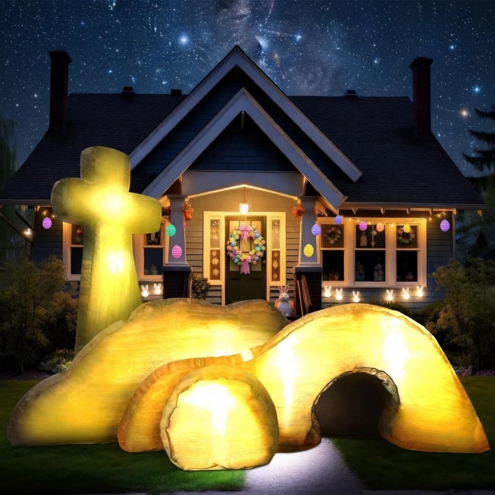 VIHOSE Easter empty tomb cross with LED lights for outdoor display