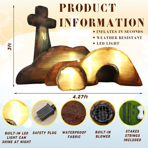 VIHOSE 4ft inflatable tomb cross glowing for yard display