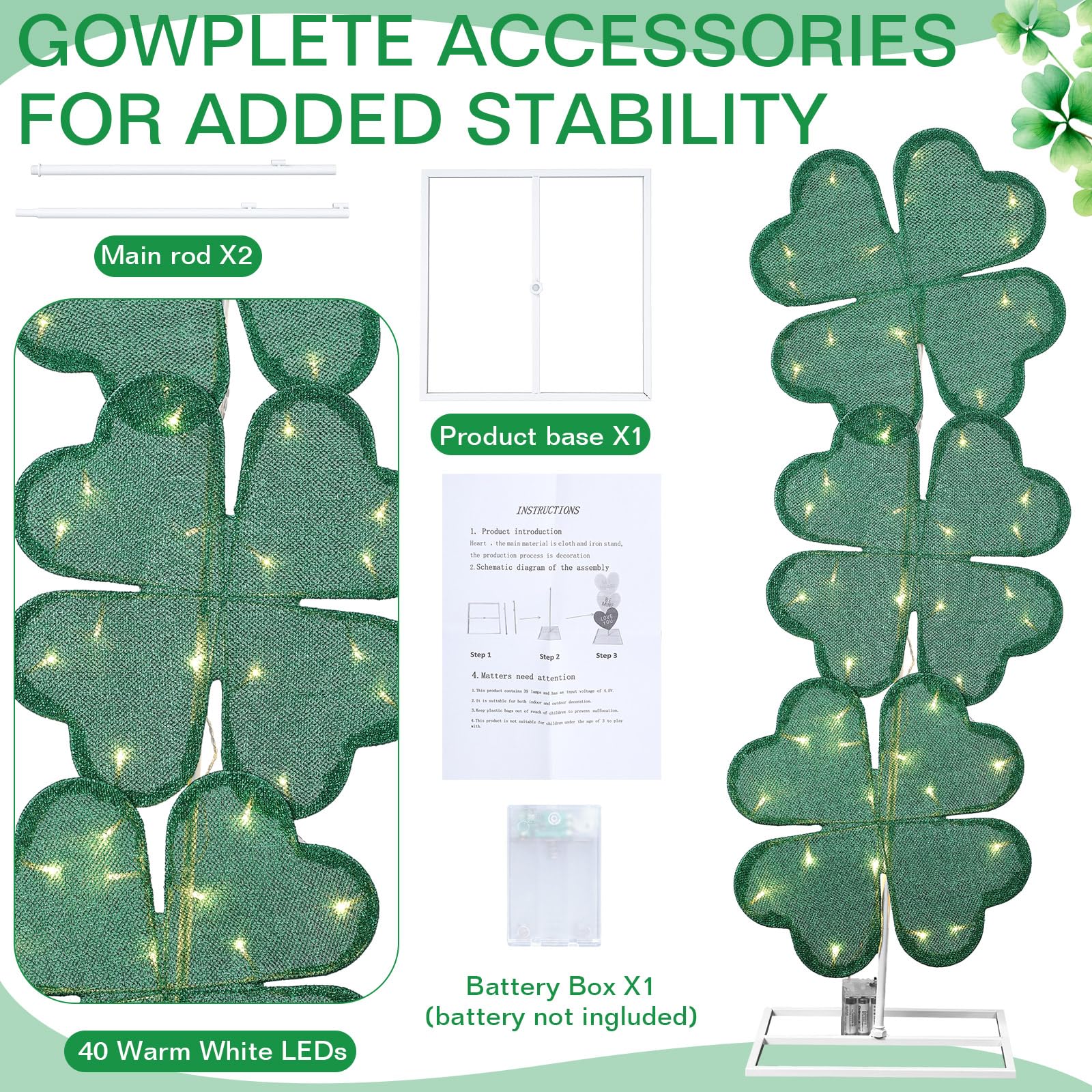 VIHOSE four-leaf clover stack illuminated for festive outdoor display.