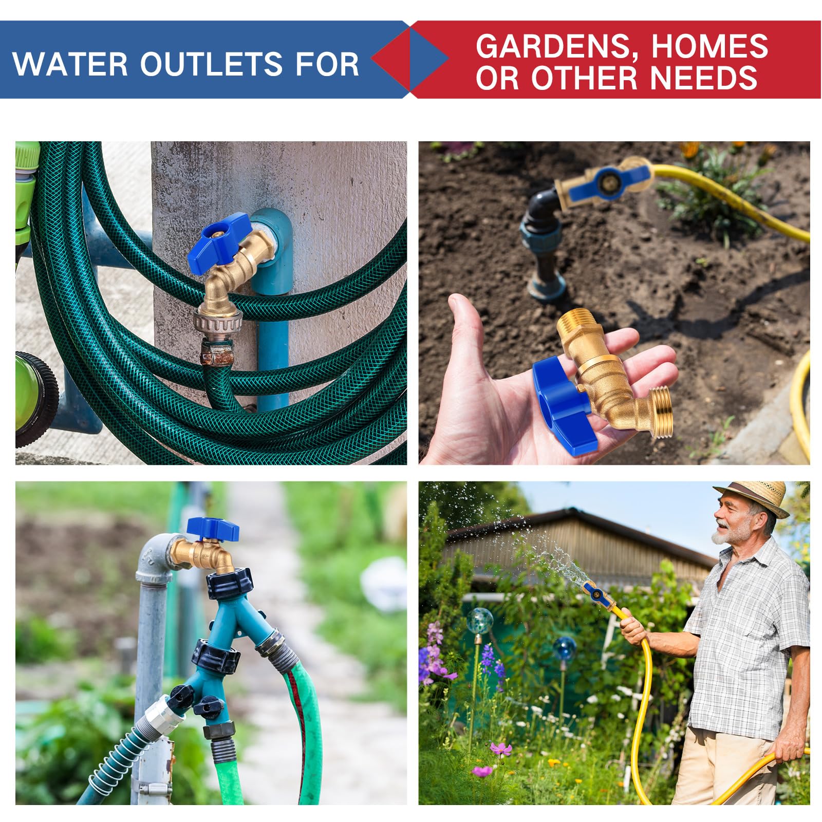 VIHOSE garden watering setup showing easy hose connection to a spigot.
