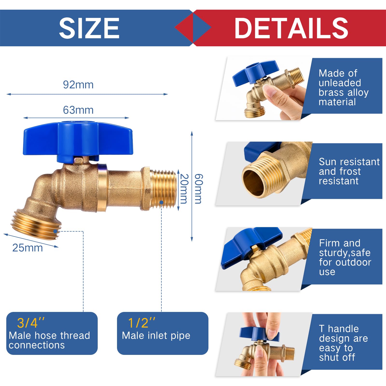 VIHOSE leak-proof seal detail on a brass hose bib for steady water flow.