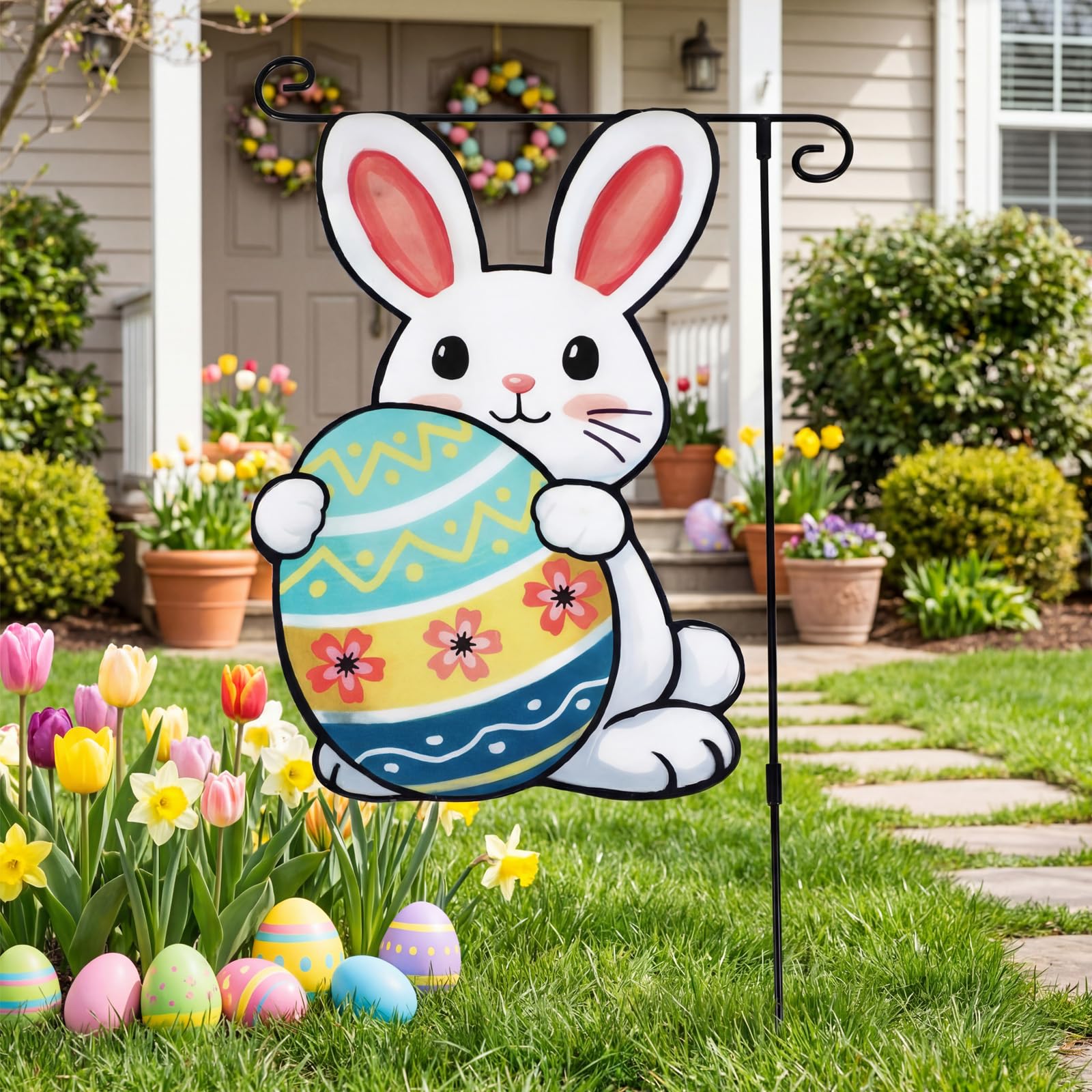 VIHOSE LED multicolor bulbs brighten the rabbit flag for festive ambiance.