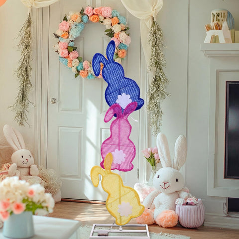 VIHOSE weather resistant tinsel fabric bunny sign for year round use