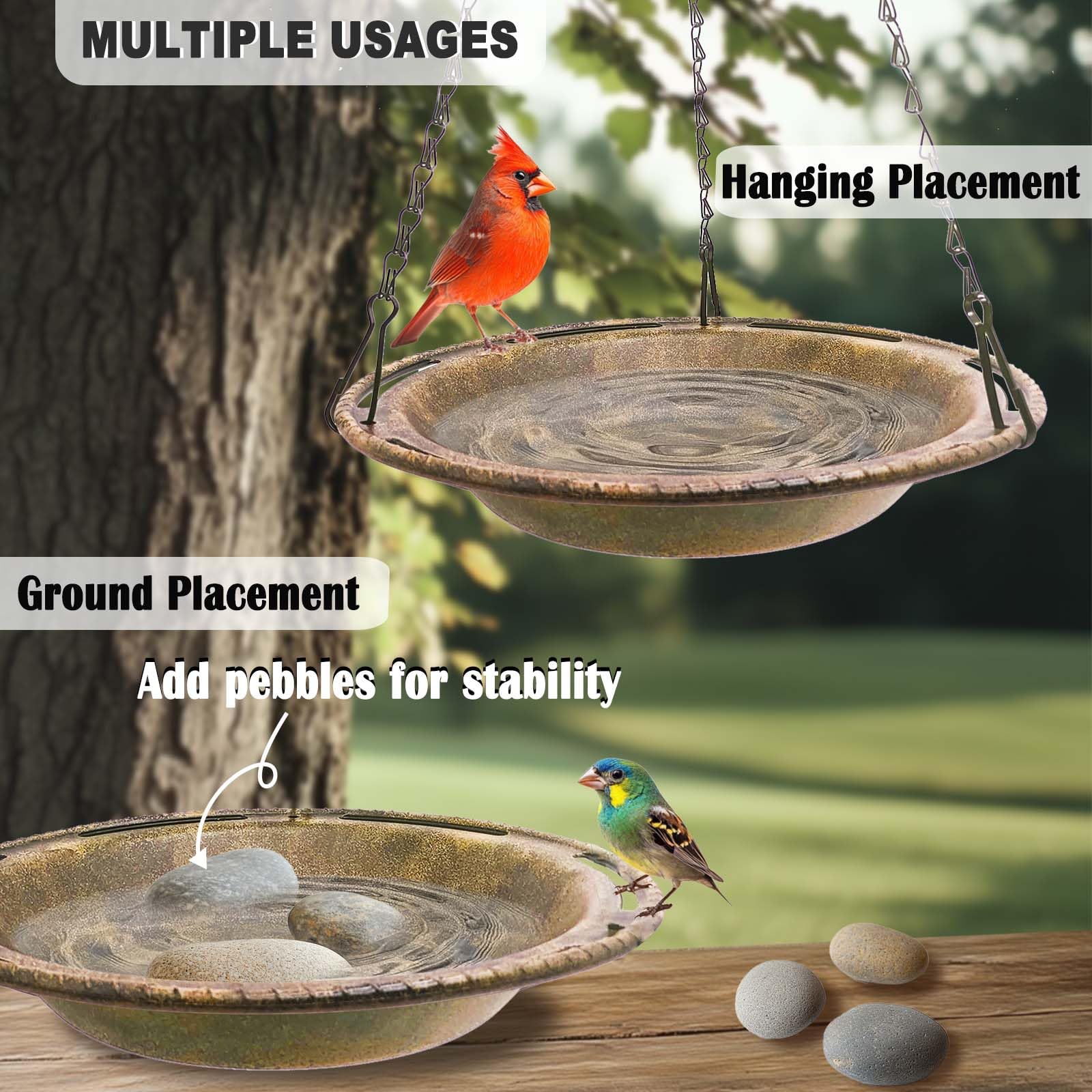VIHSIPR antique copper finish birdbath adds rustic charm to patio or garden