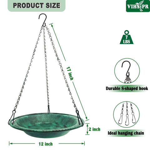 Close-up of VIHSIPR birdbath hook and chains for easy hanging