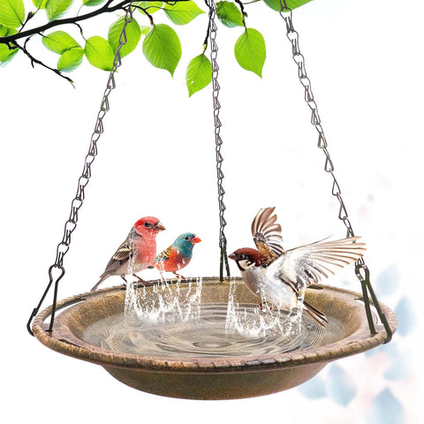 VIHSIPR hanging bird bath with chains for effortless outdoor bird gathering