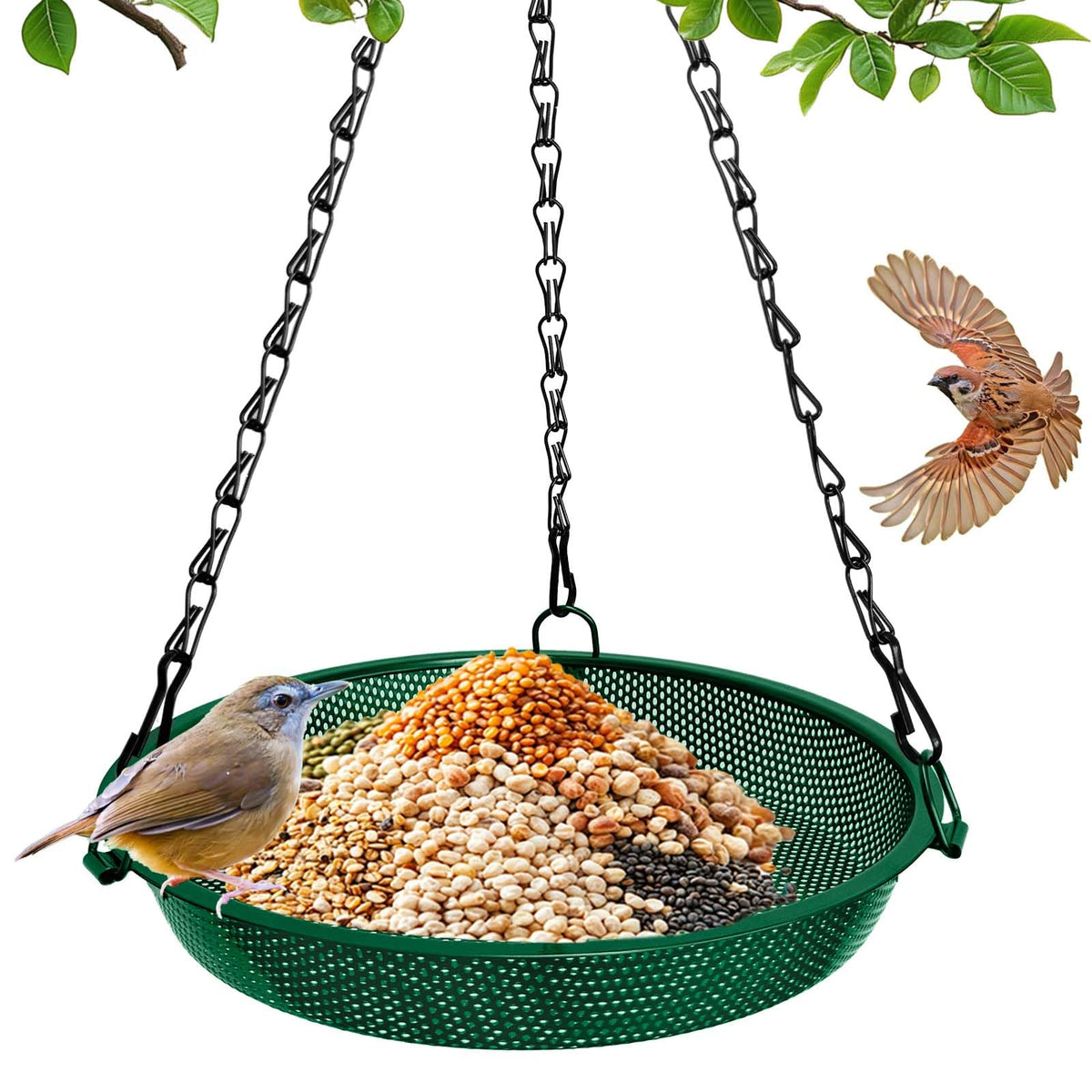 VIHSIPR platform hanging bird feeder outdoors, round 9 inch, green, ideal for attracting small wild birds