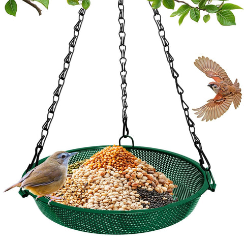 VIHSIPR platform hanging bird feeder outdoors, round 9 inch, green, ideal for attracting small wild birds