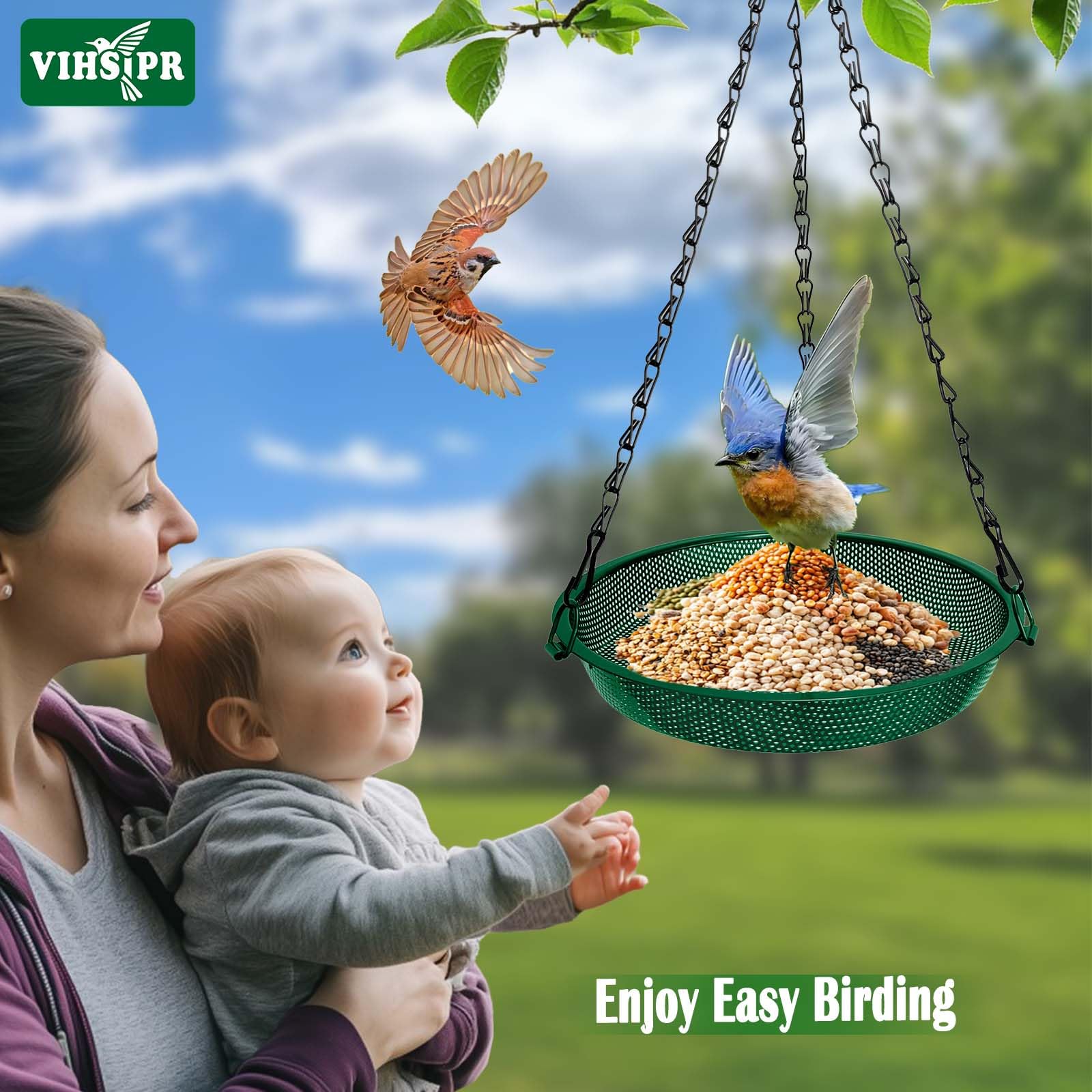 VIHSIPR stylish garden accent green bird feeder blending with outdoor decor