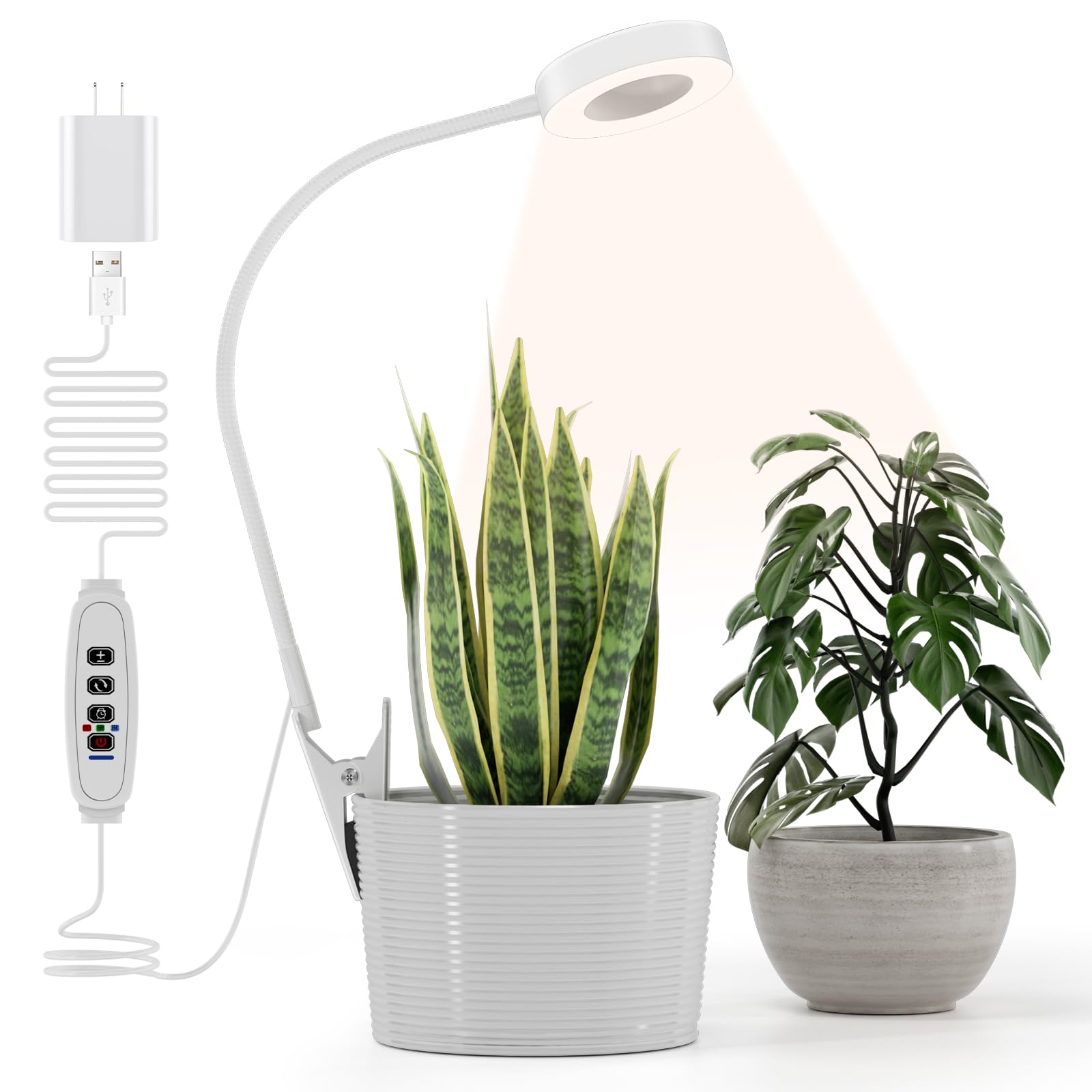 VIIVUU pot clip grow light clamp demonstrates secure mounting for indoor plants.