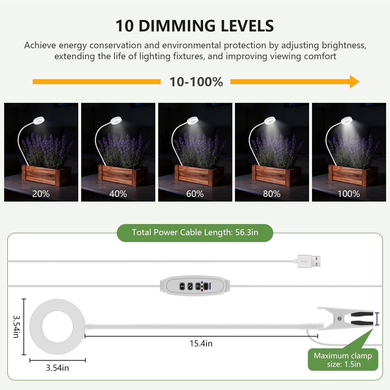 VIIVUU pot clip grow light 57-inch cord reaches distant outlets.