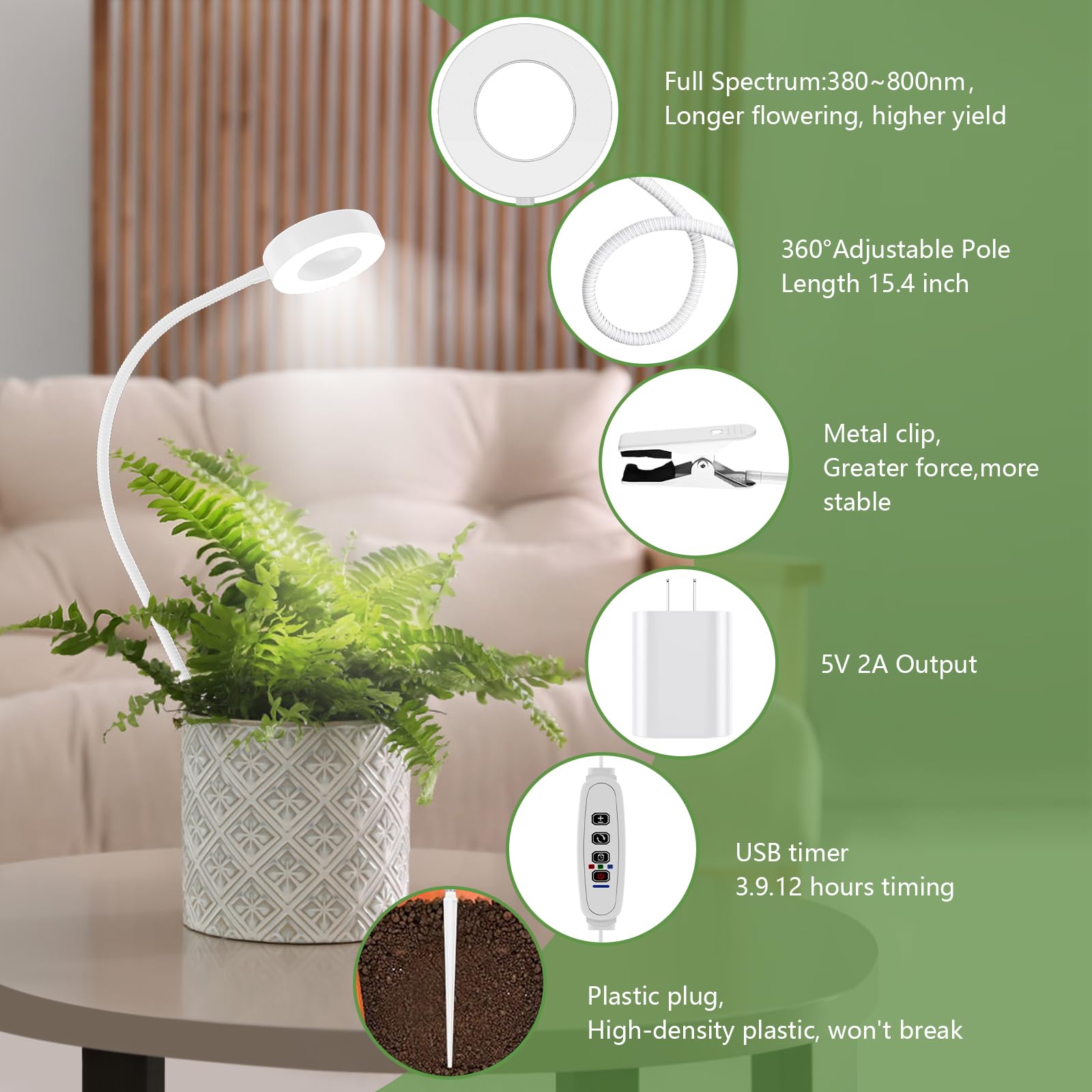 VIIVUU pot clip grow light soft white mode is gentle on eyes.