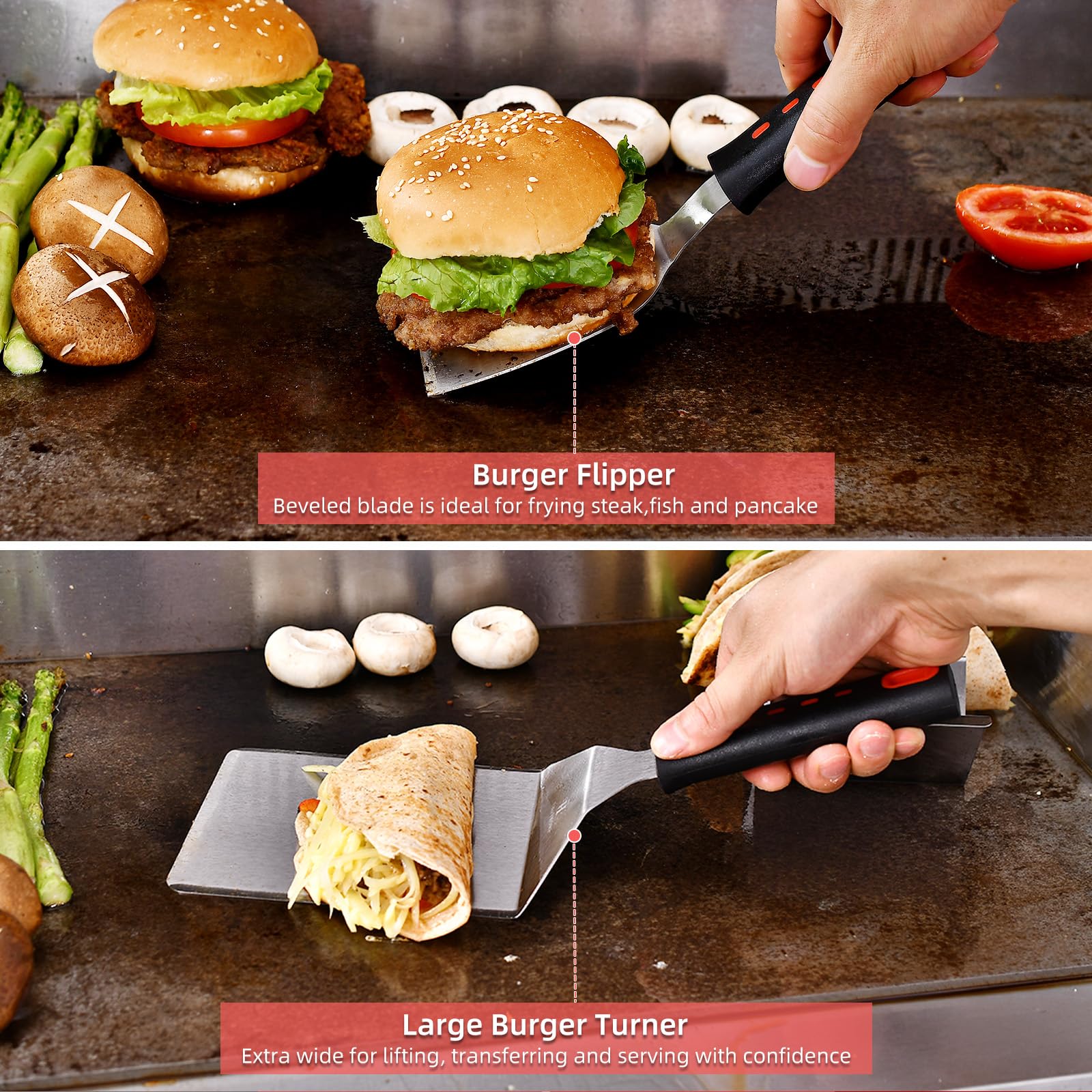 VIKEYHOME burger press shapes uniform patties for even cooking.