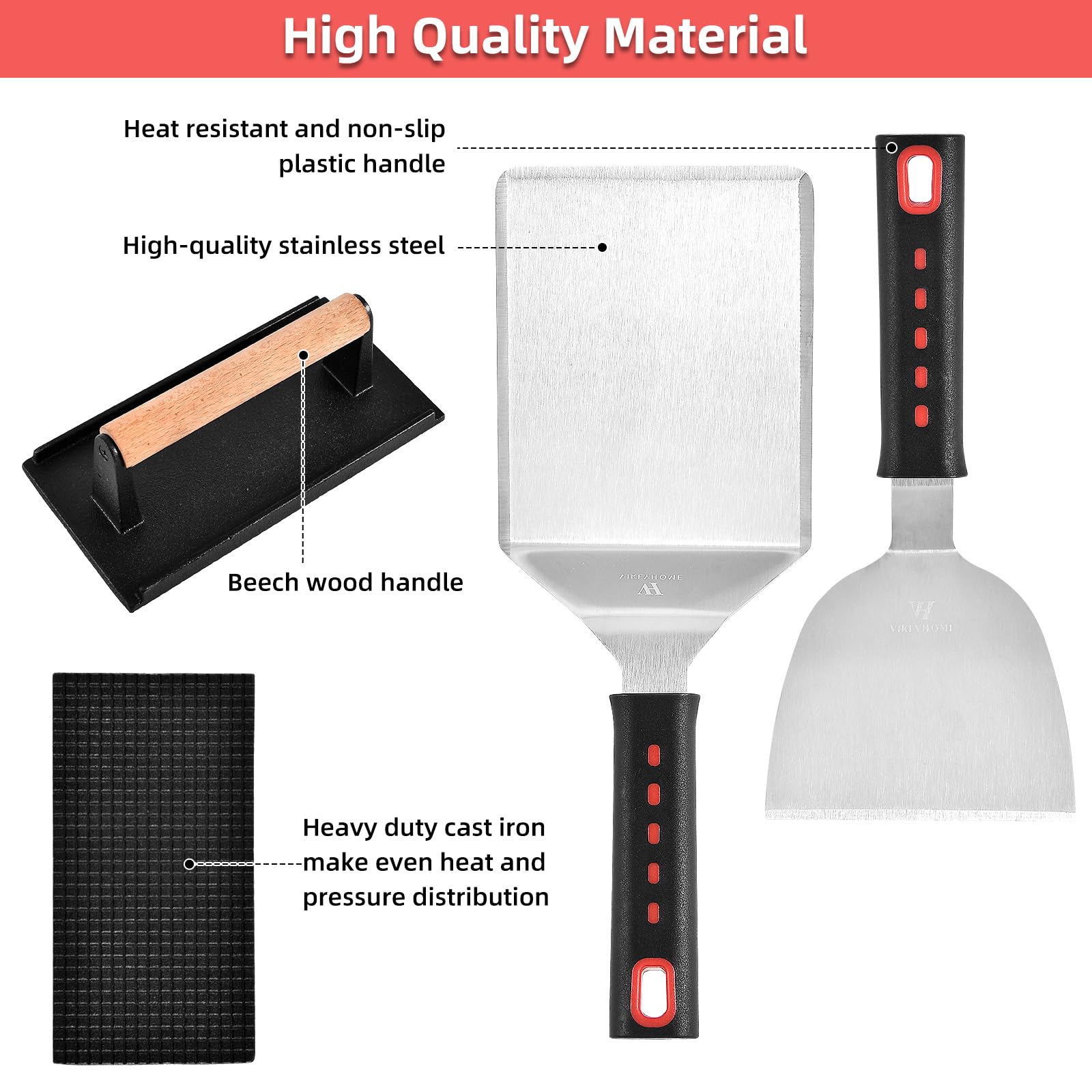 VIKEYHOME scraper cleans the griddle surface after grilling.