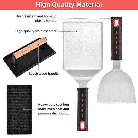 VIKEYHOME scraper cleans the griddle surface after grilling.